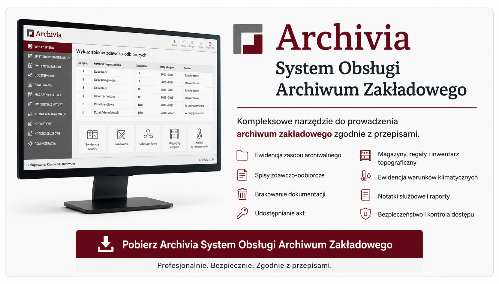Archivia System Obsługi Archiwum Zakładowego — program do prowadzenia archiwum